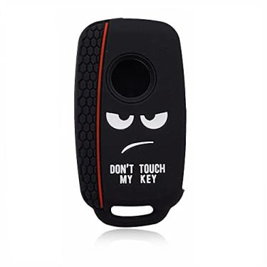 Imagem de YJADHU Capa de silicone para chave de carro com 3 botões, adequada para VW Golf Polo Passat Scirocco Tiguan, adequada para assento Skoda Octavia, linha preta e vermelha
