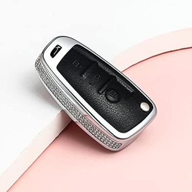 Imagem de YJADHU Suporte de proteção feminino capa de chave de carro capa de chave de couro chaveiro anel, apto para AUDI A1 A4 A3 A6 TT Q3 Q7 S3, preto