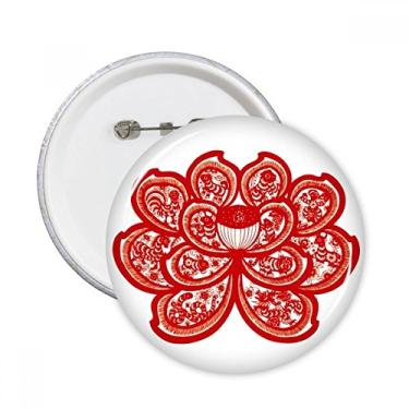 Imagem de Lótus chinês zodíaco flor corte de papel animal pinos redondos crachá botão emblema decoração acessório 5 peças