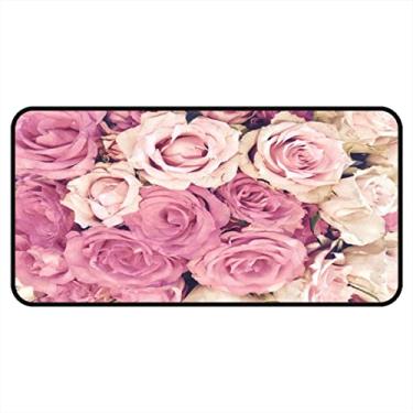 Imagem de Vijiuko Tapetes de cozinha rosa flor área de cozinha tapetes e tapetes antiderrapantes tapete de cozinha tapetes laváveis para chão de cozinha escritório em casa pia lavanderia interior exterior 101,6 x 50,8 cm