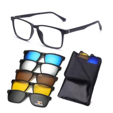 Imagem de Óculos De Sol E Grau Masculino Polarizado Clip On 6 Em 1 Troca Lentes