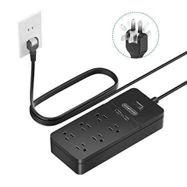 Imagem de Tira de alimentação com protetor contra surtos de 2 garras com cabo de extensão de 3 metros, adaptador de tomada NTONPOWER de 2 pinos a 3 garras com plugue polarizado, 6 saídas 2 portas USB, montagem em parede para saídas antigas sem aterramento