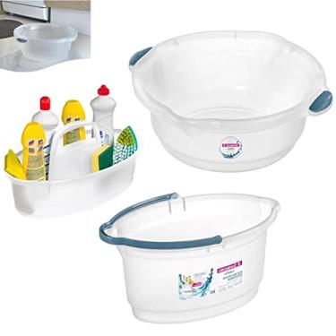 Imagem de Kit Balde Cesto Oval 14 Litros Plástico Rodo Vassoura Bacia Limpeza Lavanderia Casa - Sanremo - Transparente