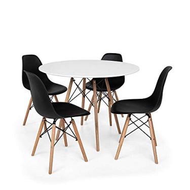 Imagem de kit Mesa Jantar Eiffel 90cm Branca + 4 Cadeiras Charles Eames - Preta