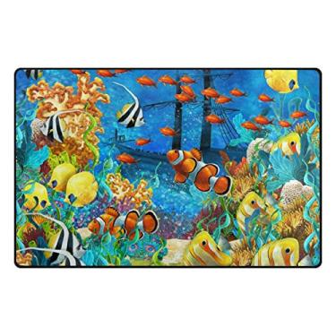 Imagem de ALAZA My Daily Sea Fish Tapete de área de navio coral 9,5 cm x 1,7 m, sala de estar, quarto, cozinha, tapete impresso em espuma leve