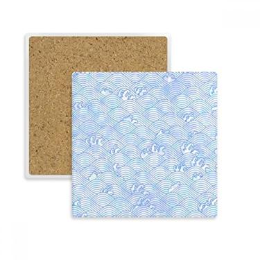 Imagem de Geometria Blue Waves Pattern Japan Square Porta-copos tapete para caneca subplaca suporte isolante pedra