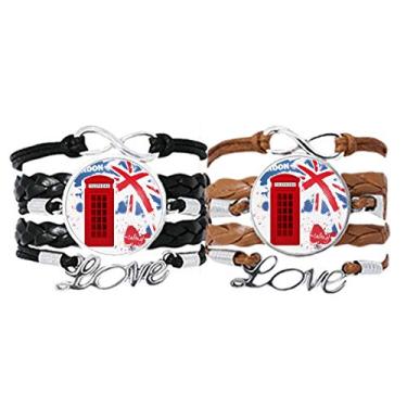 Imagem de DIYthinker Pulseira de mão com bandeira de Londres da Grã-Bretanha, Reino Unido, pulseira de corda de couro, conjunto duplo para presente
