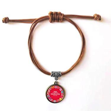 Imagem de DIYthinker Pulseira vermelha Feliz Dia dos Namorados Coração Amor Pulseira Couro Corda Pulseira Marrom Joia Presente