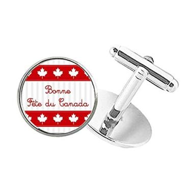 Imagem de DIYthinker Abotoaduras com clipe de botão redondo com slogan vermelho Maple Leaf Happy Canada Day