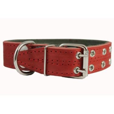 Imagem de Coleira para cães de couro genuíno, acolchoada, vermelha 3,8 cm de largura. Serve para pescoço de 45,7 a 55,8 cm Cane Corso Doberman