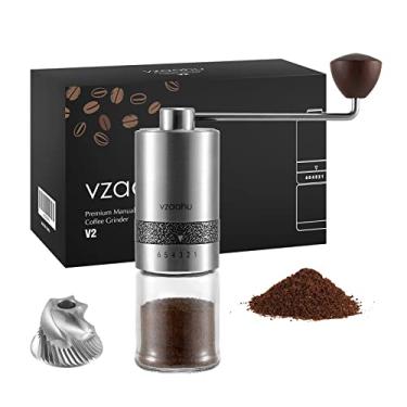 Imagem de Vzaahu Moedor de café manual com tampa de aço inoxidável rebarba cônica de moagem rápida com configuração externa ajustável presente para amantes de grãos de café - Moedor manual portátil de viagem
