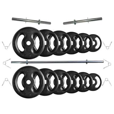 Imagem de Kit Anilhas de Ferro 50 Kg + 2 Barras de 40cm + Barra de 150cm-Unissex
