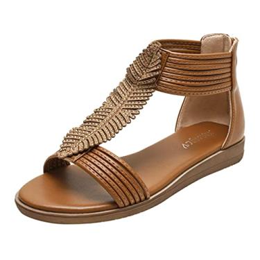 Imagem de Moda primavera e verão sandálias femininas salto baixo bico aberto respirável confortável folha sandálias quentes sapatos, Marrom, 7.5