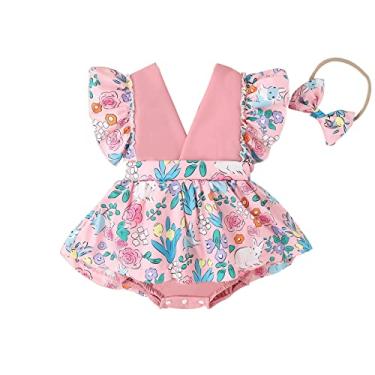 Imagem de Macacão infantil com estampa de coelho da Páscoa para bebês roupas de bebê roupa de Páscoa infantil menina, rosa, 6-12 Months