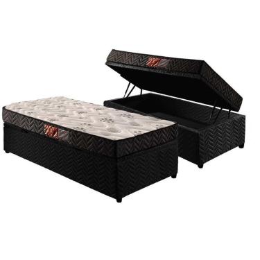 Imagem de Cama Box Baú Solteiro: Colchão Espuma D45 Paropas Pasquale + Base Crc Suede Black(88x188)