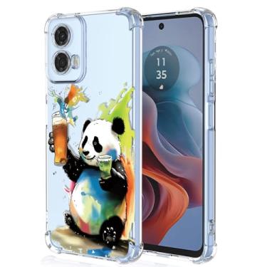 Imagem de XINYEXIN Capa transparente para Motorola Moto G34, fina à prova de choque TPU bumper capa de telefone transparente padrão fofo, arte legal colorida grafite série - panda