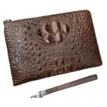 Imagem de Bolsa masculina autêntica de couro de crocodilo exótico genuíno couro de crocodilo grande porta-cartões bolsa clutch, Marrom