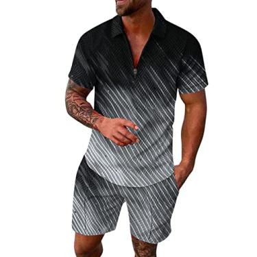 Imagem de Conjunto masculino de 2 peças, conjunto de camisa polo de manga curta e shorts para férias de verão para homens, K#_rosa choque, M