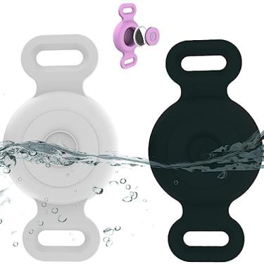 Imagem de Tyanuzz Suporte de coleira de cachorro impermeável compatível com Apple AirTag, capa de silicone à prova d'água para coleira de cachorro, suporte antiperda para rastreador GPS de cães e gatos (pacote