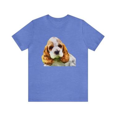 Imagem de Camiseta de manga curta unissex Cocker Spaniel 'Hogan' da DoggyLips ™, Azul Columbia mesclado, XXG