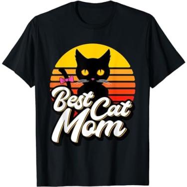 Imagem de Camiseta feminina divertida com estampa do pôr do sol da Best Cat Mom camiseta feminina casual manga curta, Preto, 3G