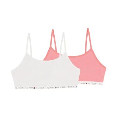 Imagem de Tommy Hilfiger Sutiã esportivo cropped para meninas (pacote com 2), alças nadador e cintura elástica macia, algodão e elastano, Blush branco, 6-7