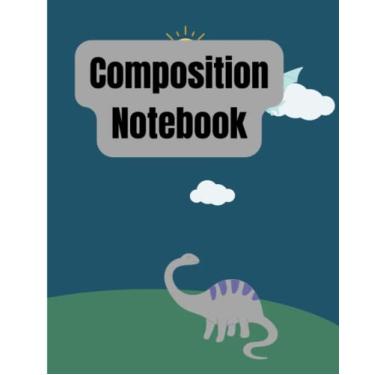 Imagem de Caderno de composição: 19 x 24 cm, 200 páginas, capa fosca de dinossauro, papel de folha pautada larga