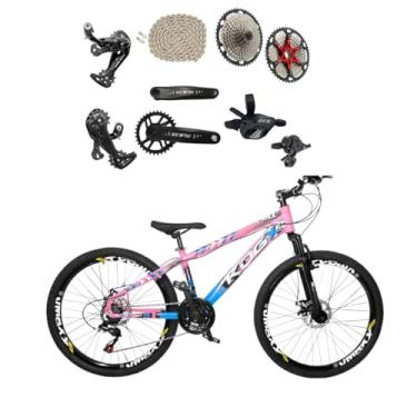 Imagem de Bicicleta Aro 26 KOG Full 25 Feeride 1x12V Freio a Disco Suspensão,13,5,Preto com Rosa Azul