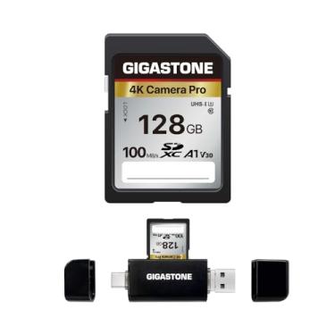 Imagem de Gigastone Cartão SD de 128 GB com leitor de cartão USB tipo C V30 SDXC cartão de memória alta velocidade 4K Ultra HD UHD vídeo compatível com câmera digital Canon, Nikon, Sony, Panasonic, com 1 mini
