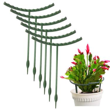 Imagem de Pacote com 10 estacas de suporte de plantas de metal meio redondo anel de suporte de busca pequeno suporte de gaiola de plástico haste curta treliça de escalada para casa flor vegetal interior folha