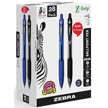 Imagem de Zebra Pen Esferográfica – Pacote a granel de 28 canetas retráteis Z-grip ponta fina de 0,7 mm, 14 canetas pretas e 14 azuis