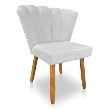 Imagem de Cadeira Poltrona Flor Veludo Cinza Pés Palito Castanho