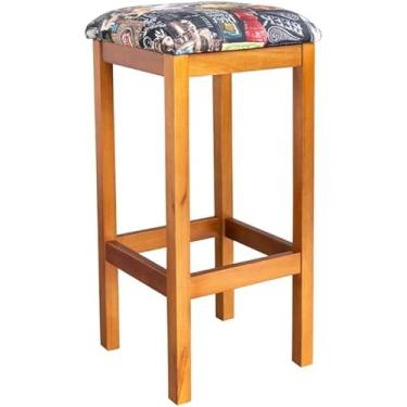 Imagem de Banqueta Alta de Madeira Maciça com Estofado Sem Encosto (Cerejeira)