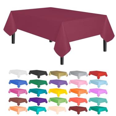 Imagem de Toalha de mesa Allgala de plástico premium com 12 unidades, peso médio, descartável, Burgundy, 6PK 54"x108"