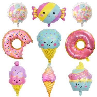 Imagem de NGJGTR 9 PCS Donut Ice Cream Foil Balloons, Doughnut Mylar Foil Balloons Ice Cream Theme Birthday Party Decorations for Kids Girls Birthday Baby Shower Wedding Party Decorations
