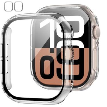 Imagem de JZK Pacote com 2 capas com protetor de tela de vidro temperado para Apple Watch Series 11 (2025) Series 10 de 46 mm, proteção fina, capa ultrafina de policarbonato rígido para iWatch 11/10 de 46 mm
