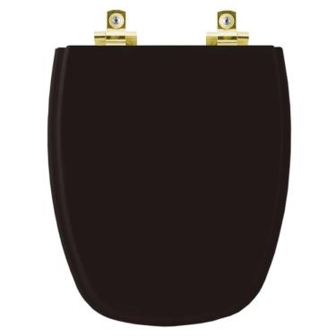 Imagem de Assento Sanitário com Fechamento Lento Monte Carlo Ébano (Preto) para vaso Deca com Ferragem Dourada