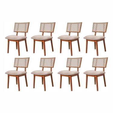Imagem de Conjunto 8 Cadeiras em Madeira Maciça, Rattan de Fibra 100% Natural e Estofada Lívia Authentic Champagne