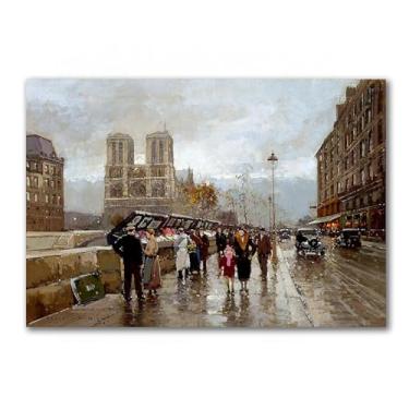 Imagem de LTY ADHML Poeta parisiense da pintura. Quai Saint Michel. Reprodução de pinturas famosas. Arte de parede em tela. Imagem pós-impressionismo para decoração de casa 80 x 120 cm sem moldura