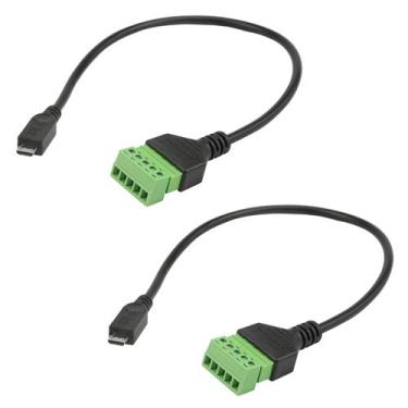 Imagem de WMYCONGCONG 2 peças micro USB parafuso bloco conector cabo micro USB plugue macho para 5 pinos fêmea parafuso escudo terminais adaptador de carregamento e transferência de dados cabo conversor 30 cm