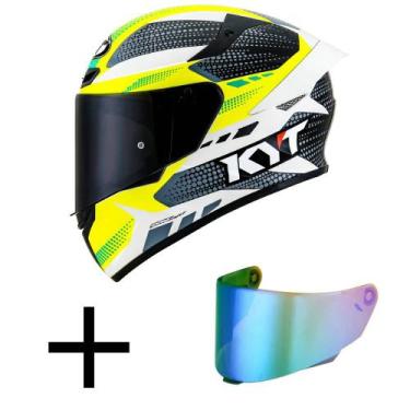 Imagem de Capacete KYT TT Course Gear Preto e Amarelo Mais Viseira Camaleão, 60
