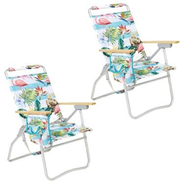 Imagem de #WEJOY Cadeira de praia de alumínio com encosto alto, cadeiras de acampamento com 4 posições ajustáveis, apoio de braço de madeira, bolsa de armazenamento, porta-copos, mochila de pesca dobrável