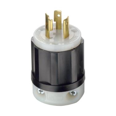 Imagem de Leviton 2321 20 Amp, 250 Volts, NEMA L6-20P, 2P, 3W, plugue de bloqueio, grau industrial, aterramento - preto e branco