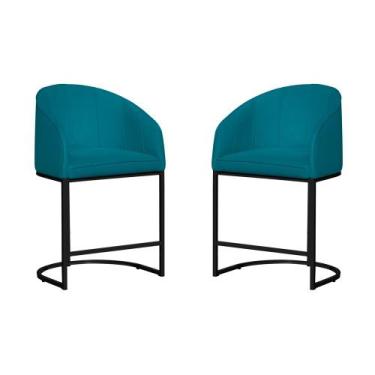 Imagem de Kit 02 Poltronas Banqueta Estofada Mia Suede Base Metal Preta - Estopa