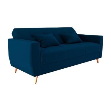 Imagem de Sofá Cama Rocoo 205cm Reclinável Veludo Azul - Sallar Home