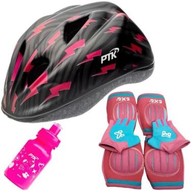 Imagem de Capacete Infantil Bicicleta + Joelheira + Cotoveleira + Luva + Garrafi