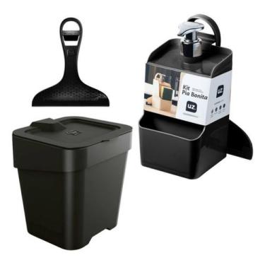 Imagem de Lixeira Pia Com Tampa Dispenser Porta Esponja E Rodinho - UZ