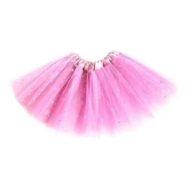 Imagem de Saia Tule Tutu Unicórnio Infantil Brilhante 30 Cm Bailarina Rosa Claro