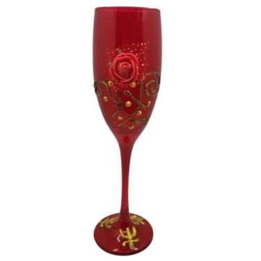 Imagem de Taça Pomba Gira Rosa Renda Champagne 180Ml Em Vidro Vermelho - Bialluz