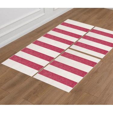 Imagem de Jogo Tapete Boho Listrado 3 Peças Natural/Pink - Antiderrapante - FAST